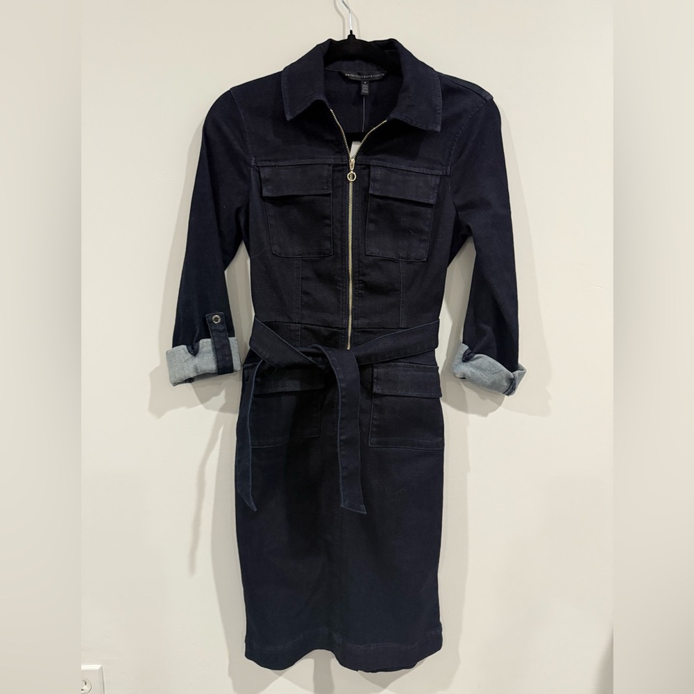 White House black market, size 0, denim dress with belt.